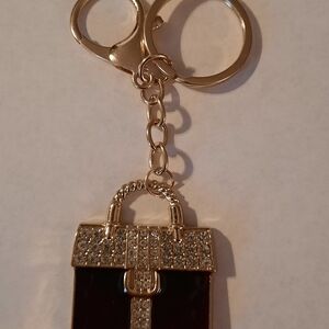 Gold-Tone Brown Purse Key Chain